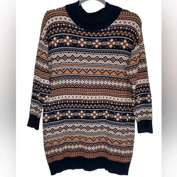 Forever 21+ Womens Plus Size 3X Fair Isle Sweater Mock Neck Dress Tunic - Picture 2 of 6